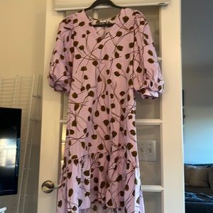 Purple/pink brown floral quarter sleeve midi.